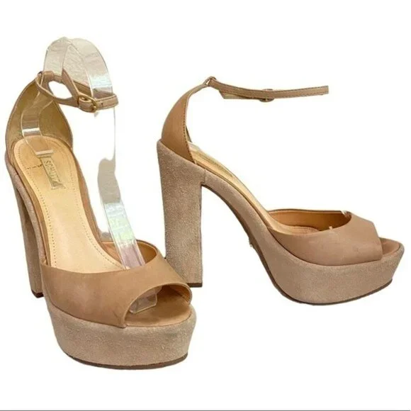 SCHUTZ Suede Platforms Ankle Strap Heels in Cream Tan Size 8 - Picture 2 of 8